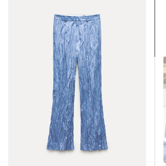 NWT ZARA WRINKLED PLEATED PANTS ZW COLLECTION LIGHT BLUE - Picture 6 of 9